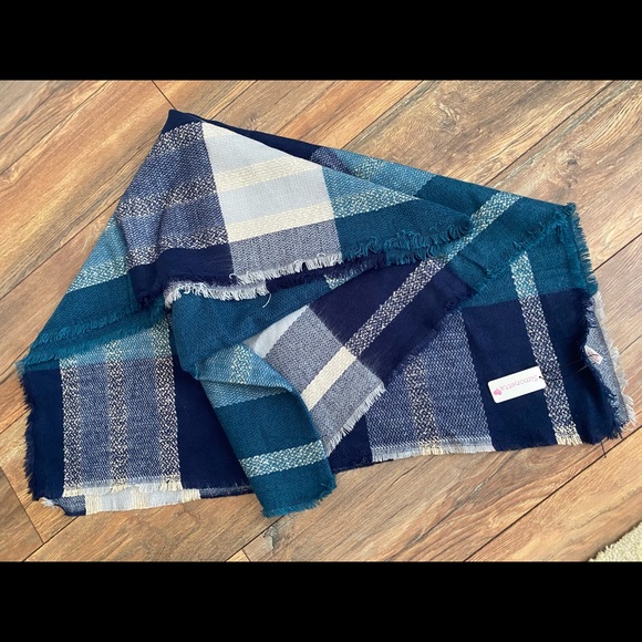 Simonetta blue plaid blanket scarf /NWT/ - Picture 4 of 7